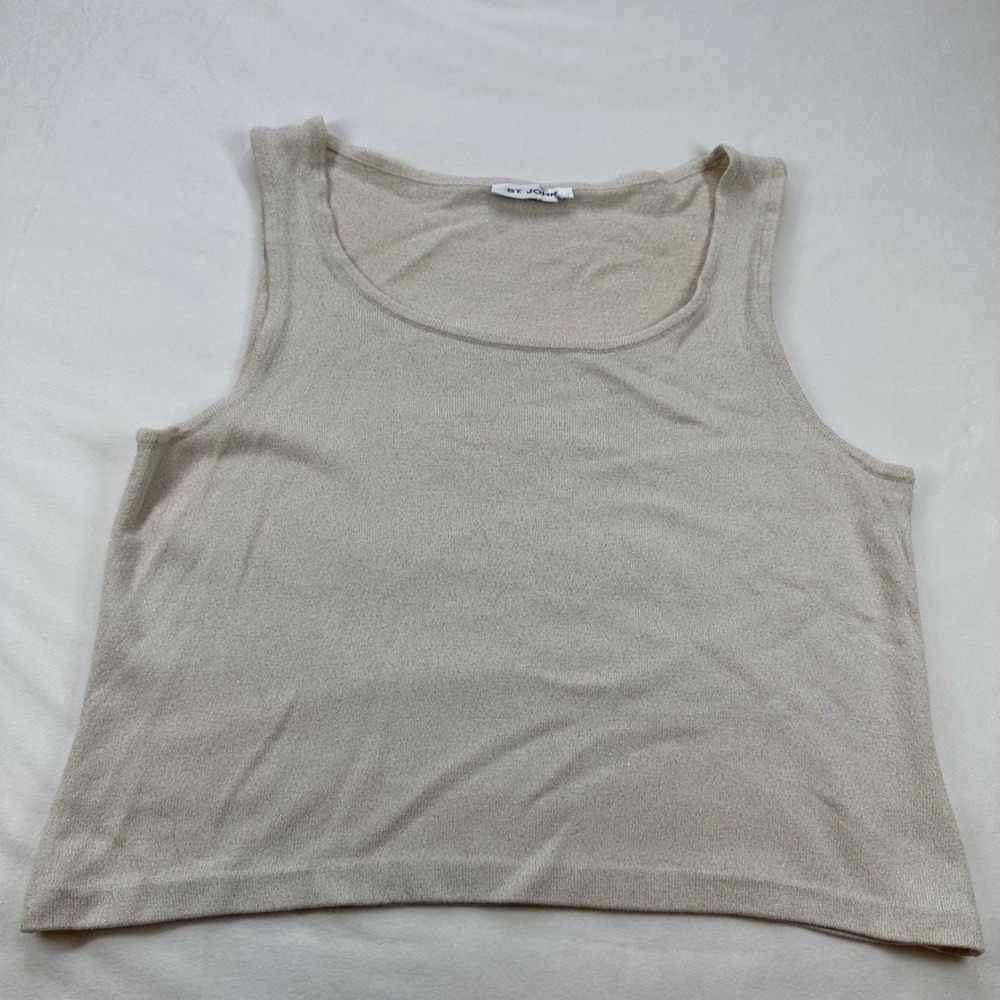 St. John Knit Tank Top Sleeveless‎ Sparkle Shimmer Neutral Party Wool Blouse